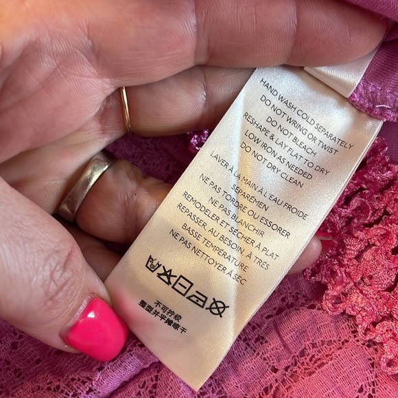 FREE PEOPLE PINK LACE bubble sleeve crop top circular open back elasticized Med - Picture 14 of 15